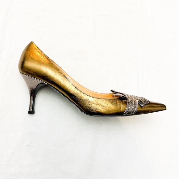 Claudia Ciuti Pointy Toe Metallic Gold Silver Accented Leather Heels Size 8.5 - Picture 4 of 5